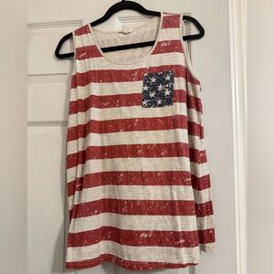 Easel Patriotic Striped Tank Top with Star Pocket